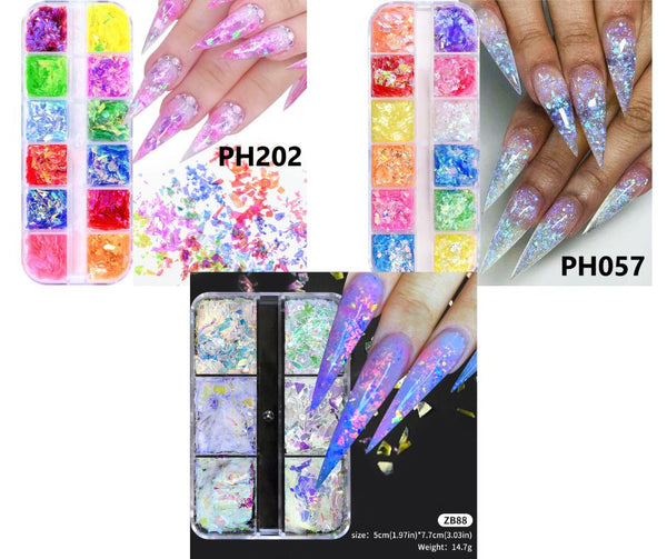 12 Grid Fragment Sequins For Nail Art