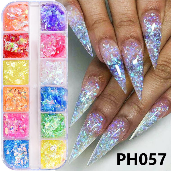 12 Grid Fragment Sequins For Nail Art