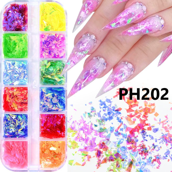 12 Grid Fragment Sequins For Nail Art
