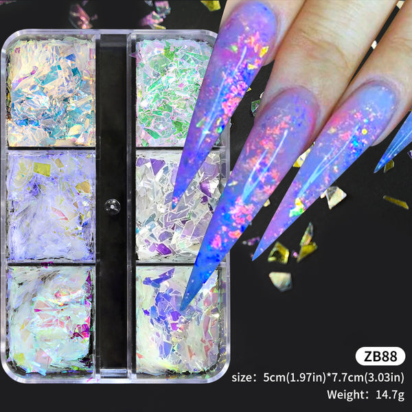 12 Grid Fragment Sequins For Nail Art