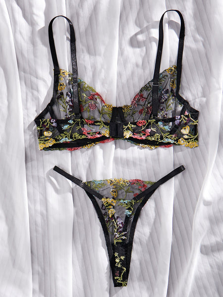 Floral Embroidery Bra Set