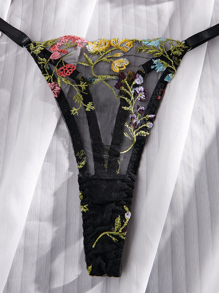 Floral Embroidery Bra Set