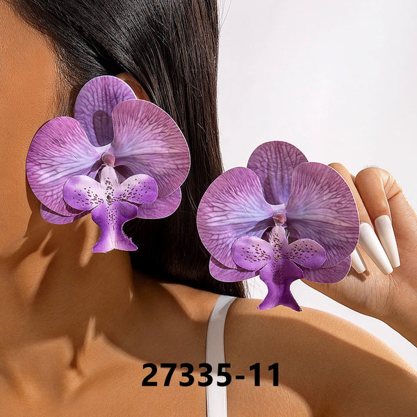 Large Orchid Floral Earrings