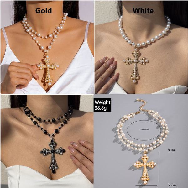 Pearl Inlaid Cross Necklace