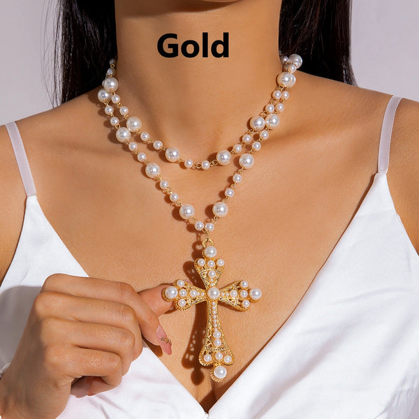 Pearl Inlaid Cross Necklace