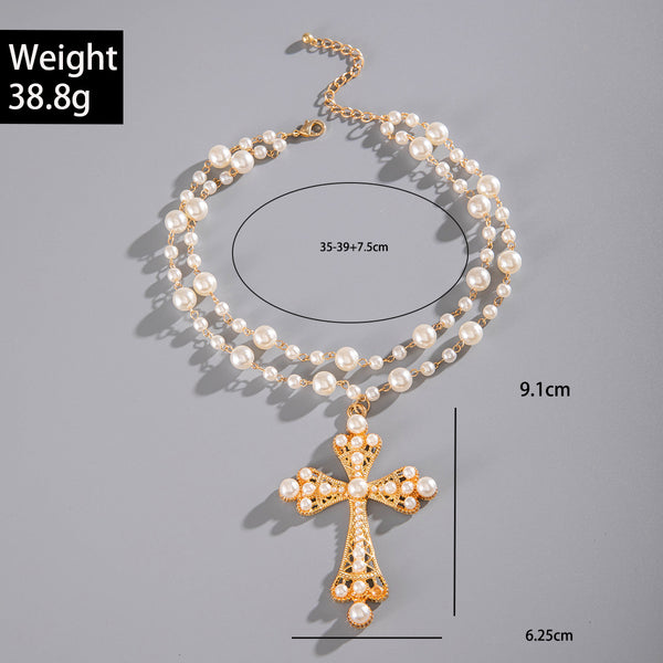 Pearl Inlaid Cross Necklace