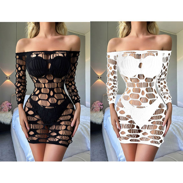 Off Shoulder Cut Outs Stockings Bodysuit