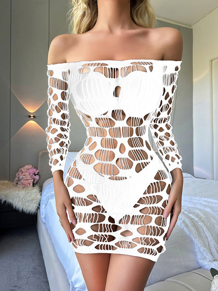 Off Shoulder Cut Outs Stockings Bodysuit