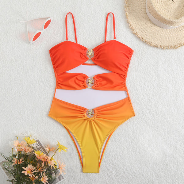 Sexy Gradient 1 Piece Cut Out Swimsuit