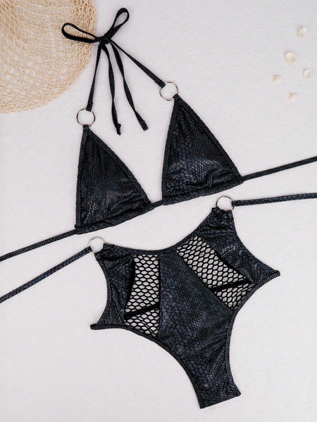 Sexy Backless Snakeskin Fishnet Bikini