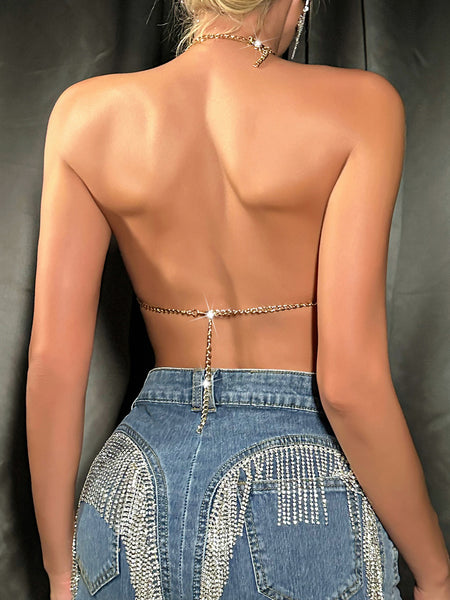 Diamond Splicing Halter Backless Camisole