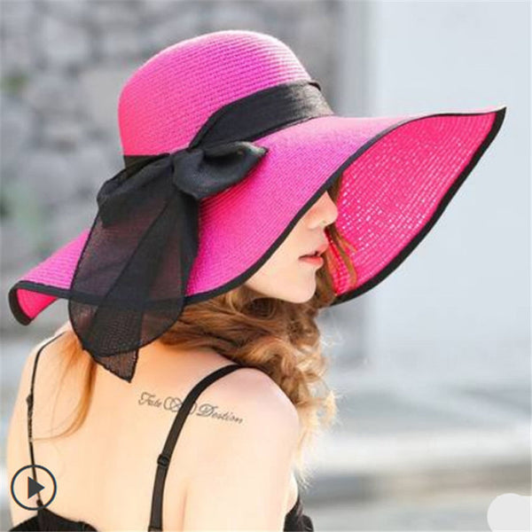 Large Brim Ribbon Straw Hat