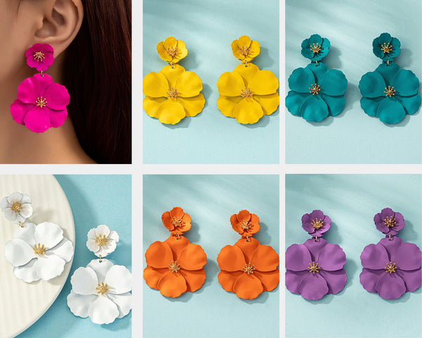 Long Floral Multi Layer Earrings