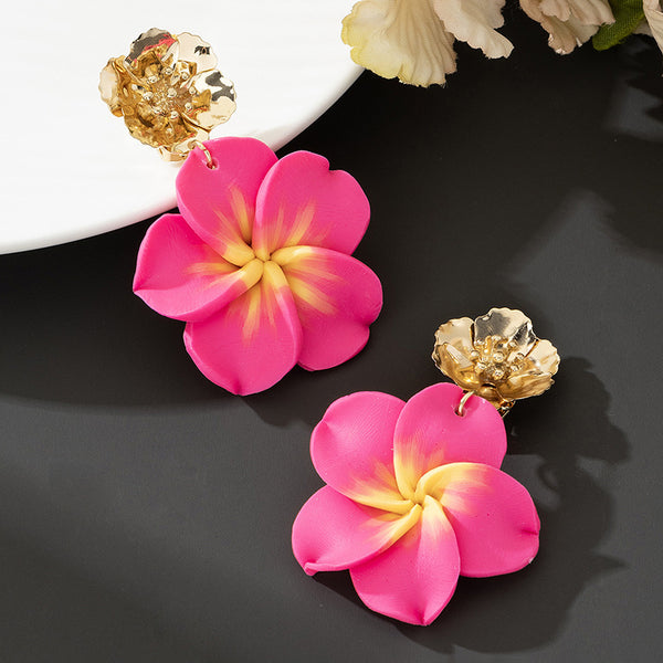 Soft Clay Flower Clip On Earrings
