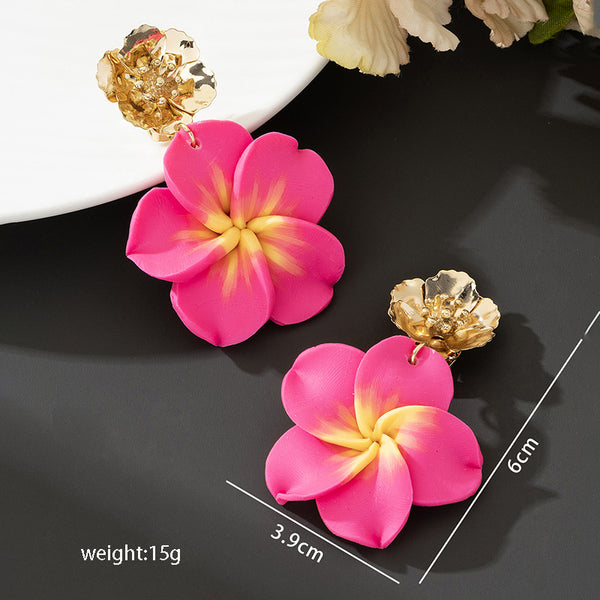 Soft Clay Flower Clip On Earrings