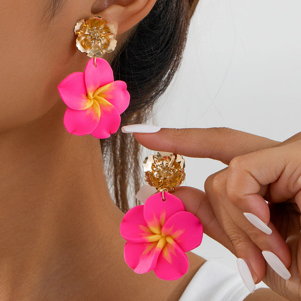 Soft Clay Flower Clip On Earrings