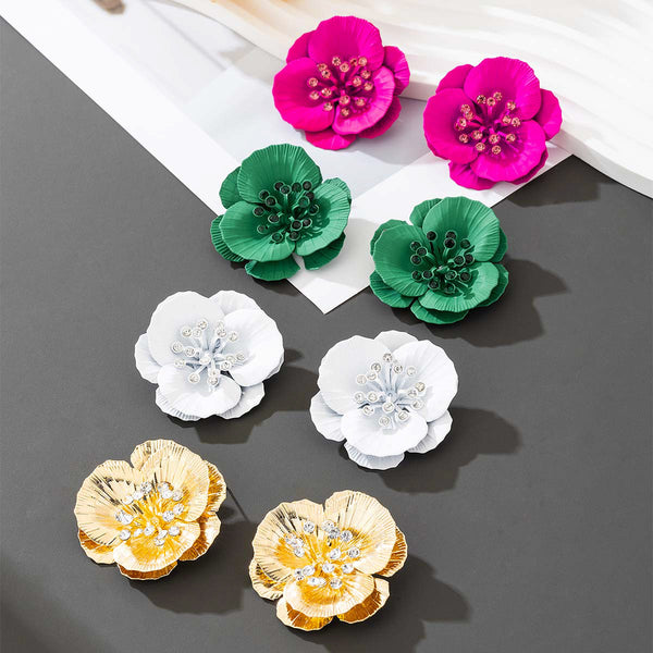 Diamond Studded Large Flower Earrings