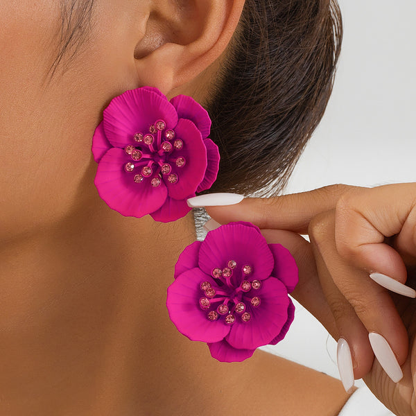 Diamond Studded Large Flower Earrings