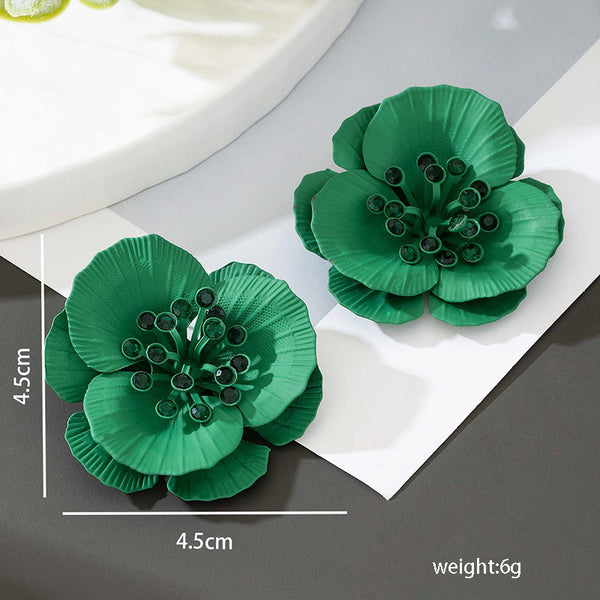Diamond Studded Large Flower Earrings