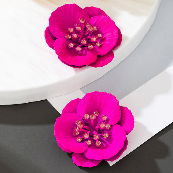 Diamond Studded Large Flower Earrings