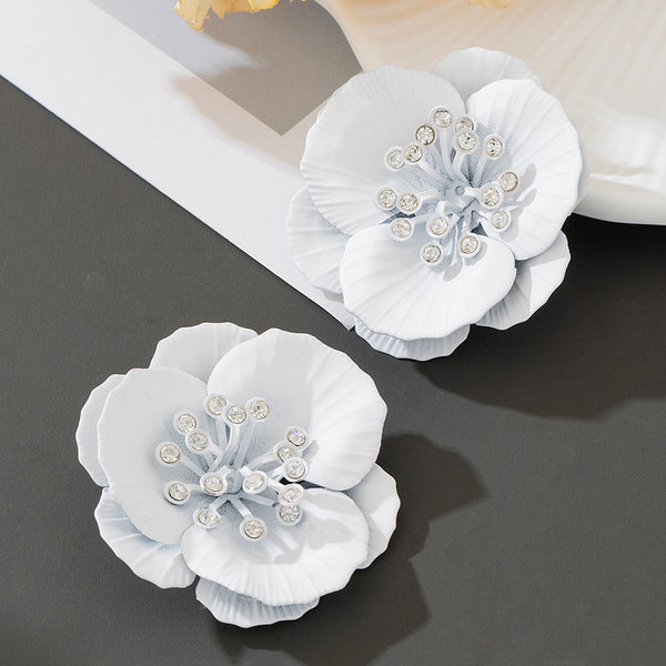 Diamond Studded Large Flower Earrings