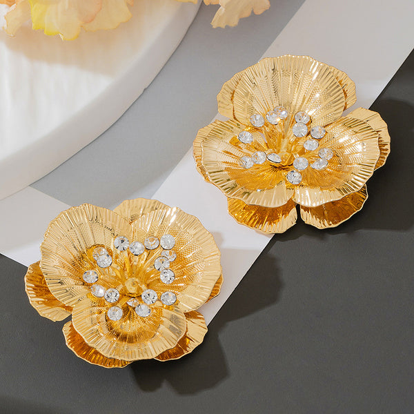 Diamond Studded Large Flower Earrings