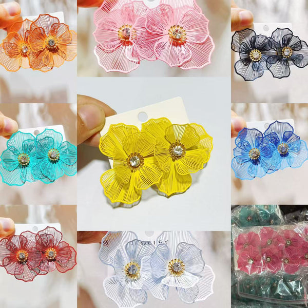 Diamond Studded Metal Floral Earrings