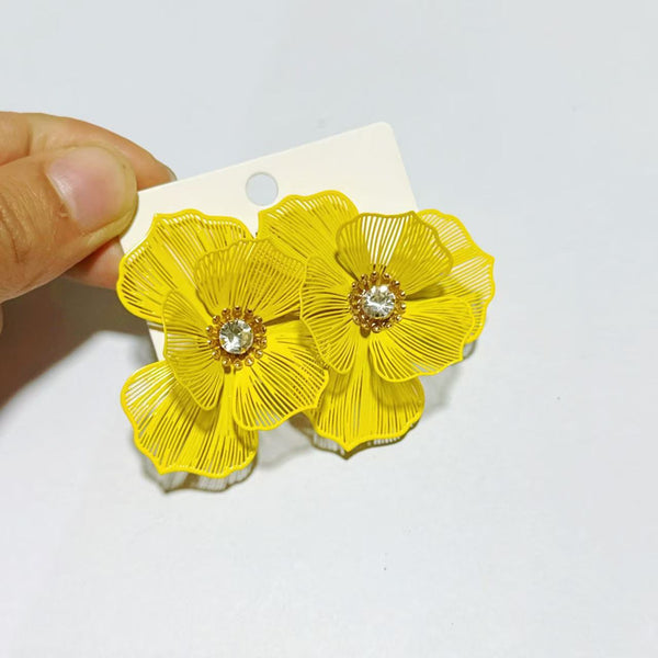 Diamond Studded Metal Floral Earrings
