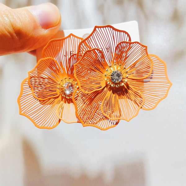 Diamond Studded Metal Floral Earrings