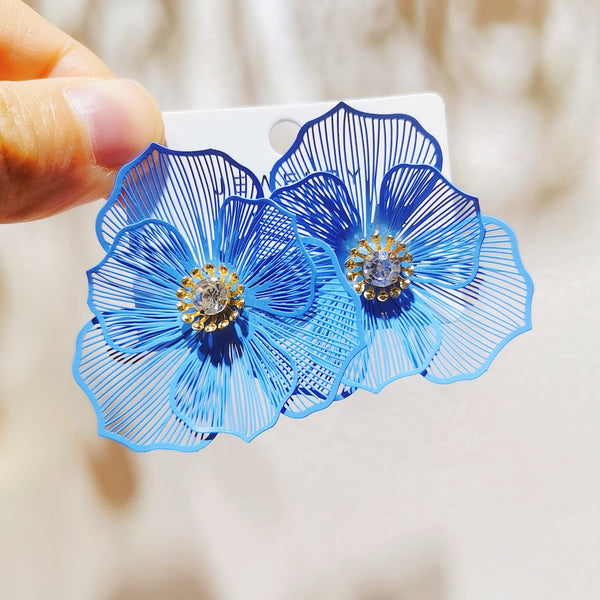 Diamond Studded Metal Floral Earrings