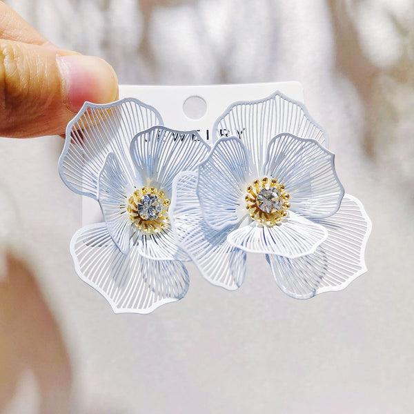 Diamond Studded Metal Floral Earrings