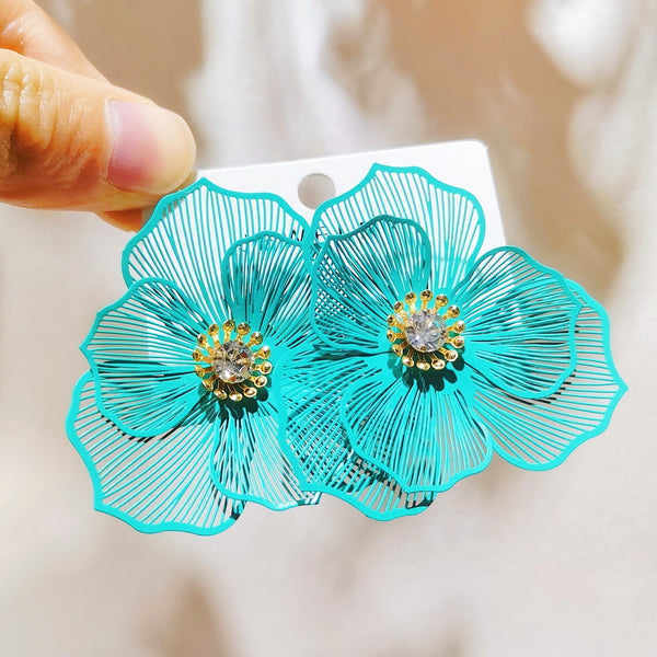 Diamond Studded Metal Floral Earrings