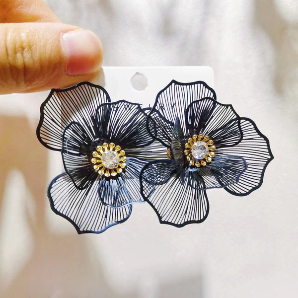 Diamond Studded Metal Floral Earrings