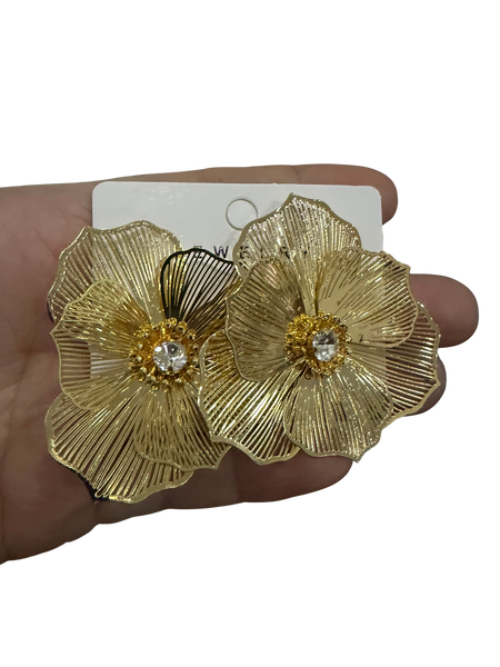 Diamond Studded Metal Floral Earrings