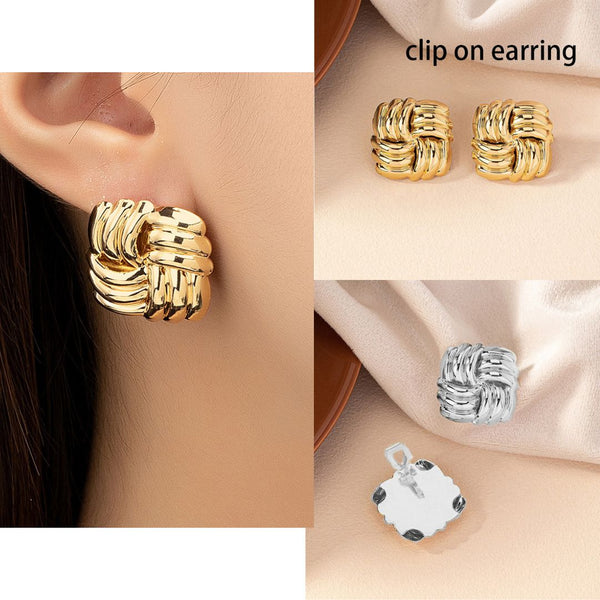 Square Twisted Clip On Earrings