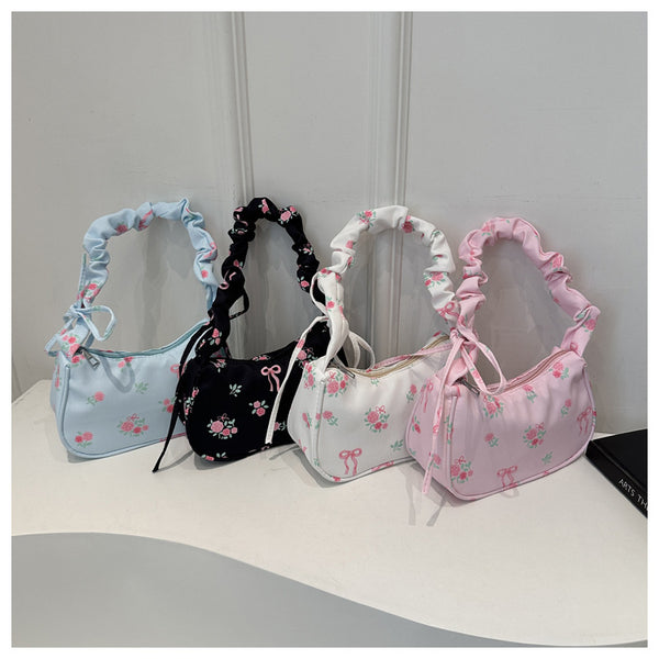 Pleated Floral Shoulder Bag
