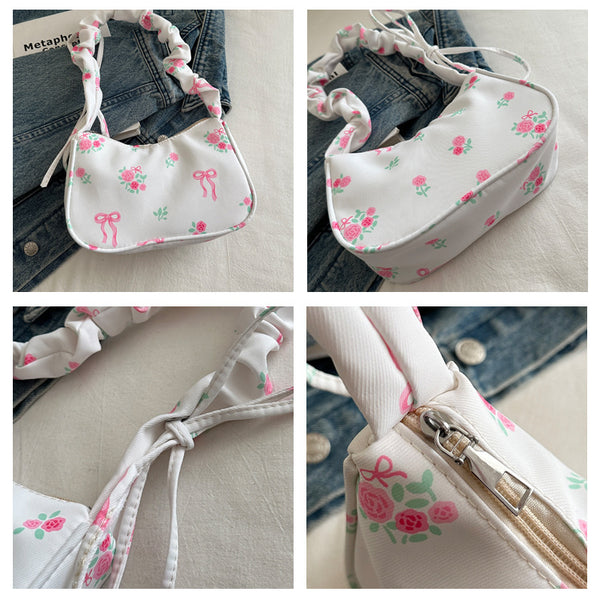 Pleated Floral Shoulder Bag