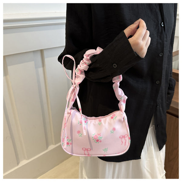 Pleated Floral Shoulder Bag
