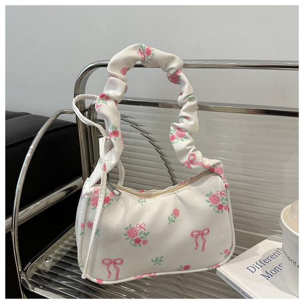 Pleated Floral Shoulder Bag