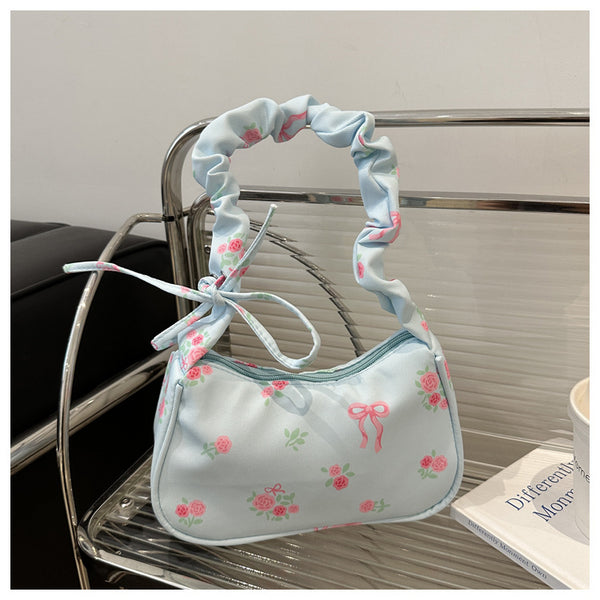 Pleated Floral Shoulder Bag