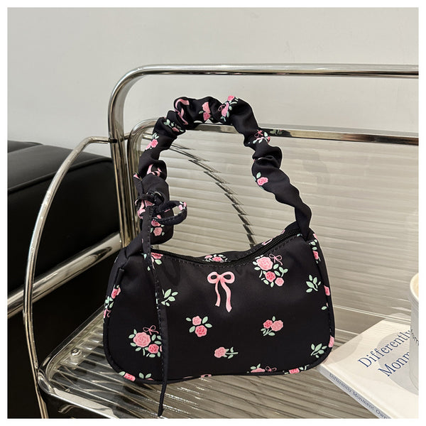 Pleated Floral Shoulder Bag