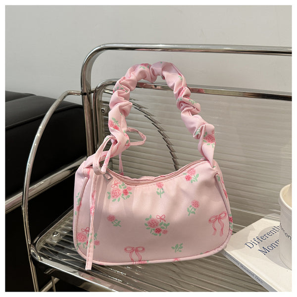 Pleated Floral Shoulder Bag