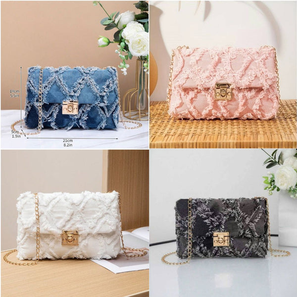 Criss Cross Denim Shoulder Bag