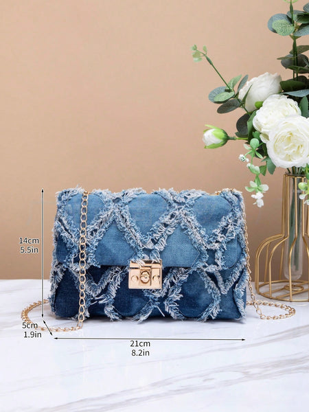 Criss Cross Denim Shoulder Bag