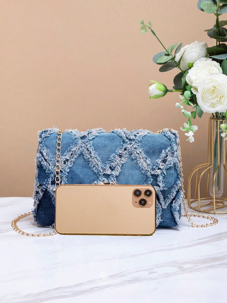Criss Cross Denim Shoulder Bag