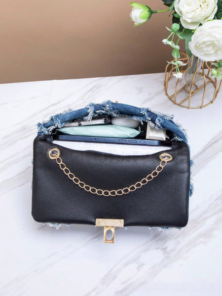 Criss Cross Denim Shoulder Bag