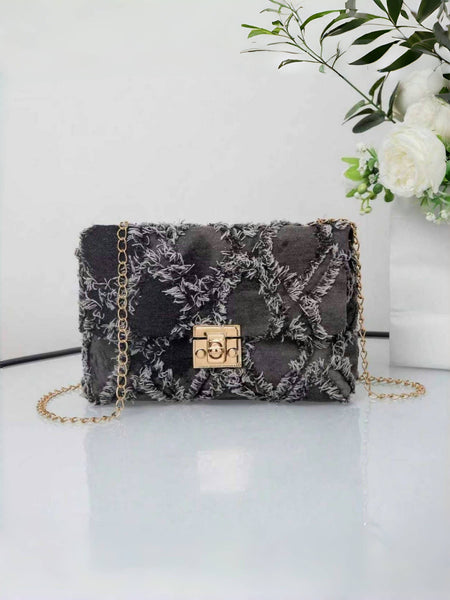 Criss Cross Denim Shoulder Bag