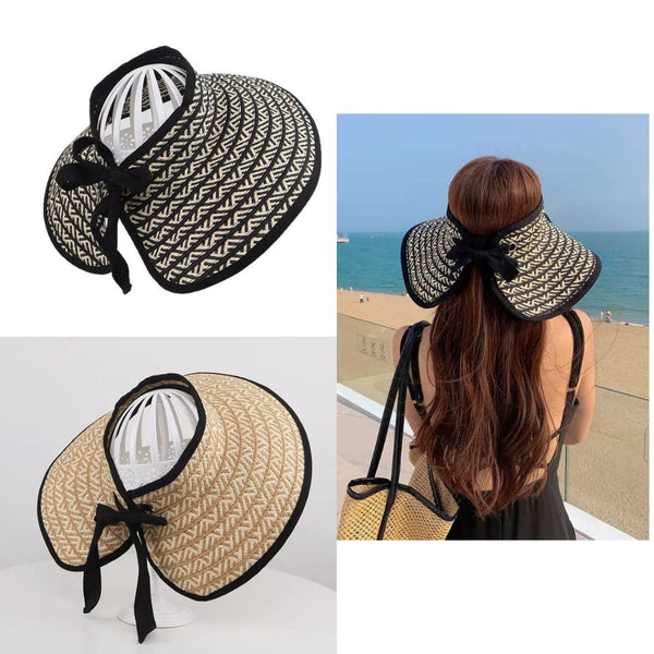 Open Top Straw Hat With Back Split