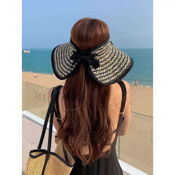 Open Top Straw Hat With Back Split