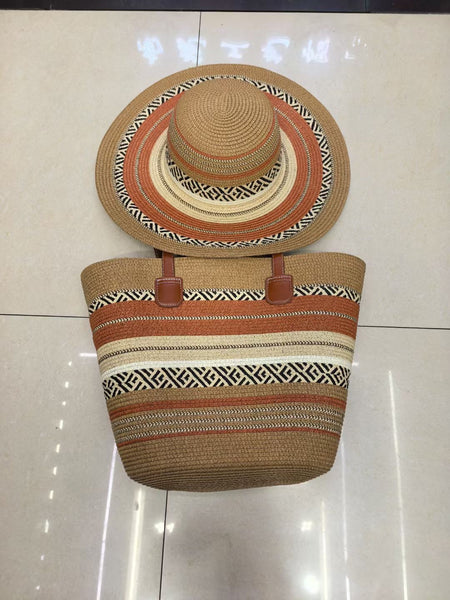 Ethnic Style Straw Bag & Hat Set